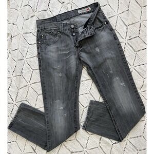 100% Cotton Y2K Gray Distressed Bootcut Jeans Button Fly Men Size 32 Dash Denim